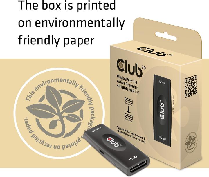 Productafbeelding Club 3D DisplayPort 1.4 actieve repeater (USB 2.0, 2.50 cm)