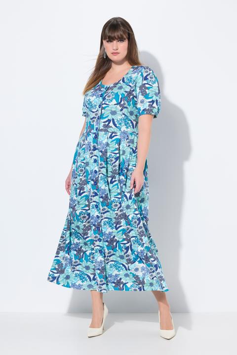 Produktbild Ulla Popken Jersey-Maxikleid, Blüten, Rundhals, Halbarm (50)