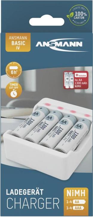 Image du produit Ansmann Chargeur Basic IV avec 4 piles rechargeables AA 1300mAh (4 pcs, AA)
