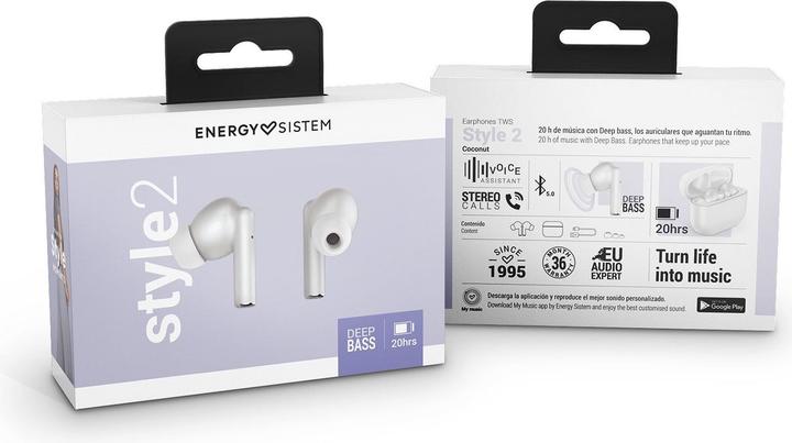 Actual product image Energy Sistem Style 2 Headphones True Wireless Stereo (TWS) In Ear Calls/Music Bluetooth White (ANC, 5 h, Cable)