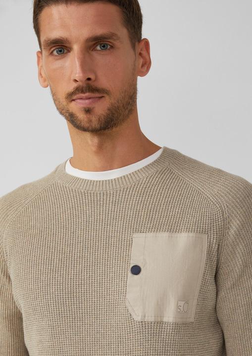 Produktbild s.Oliver Strickpullover Strickpullover mit Brusttasche und Druckknopf (XL)