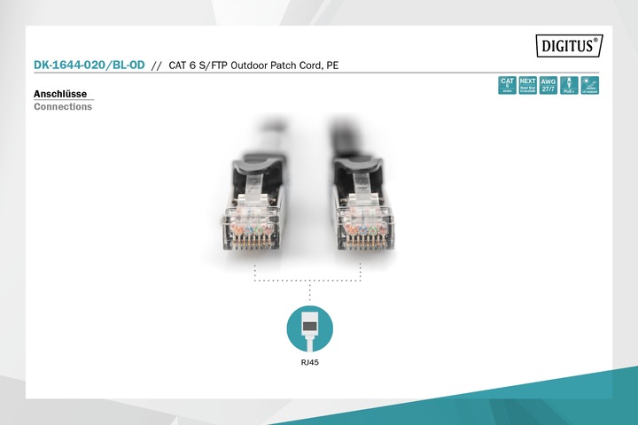 Actual product image Digitus CAT 6 S/FTP outdoor patch cord, PE (S/FTP, CAT6, 2 m)