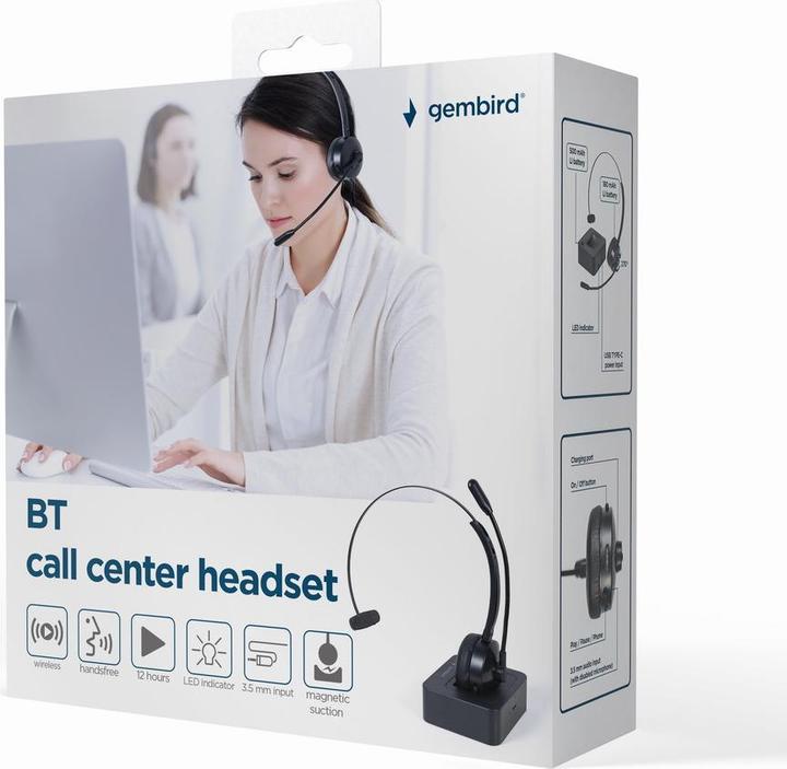 Actual product image Gembird Bluetooth Call Centre Headset Mono black (Wireless, USB-C)