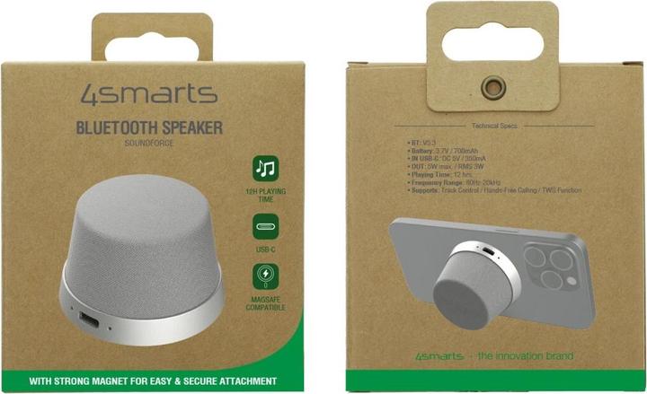 Produktbild 4smarts Bluetooth Lautsprecher SoundForce MagSafe-kompatibel silber/grau (12 h)