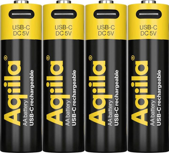 Aqiila - USB-C Wiederaufladbare Batterie - AA - 2000 mAh - 4er-Pack (4 Stk., AA, 2000 mAh)