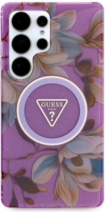 Immagine prodotto Guess Etui Glitter Flowers Triangle Buttons MagSafe do Samsung Galaxy S25 Ultra fioletowy (Samsung Galaxy S25 Ultra)