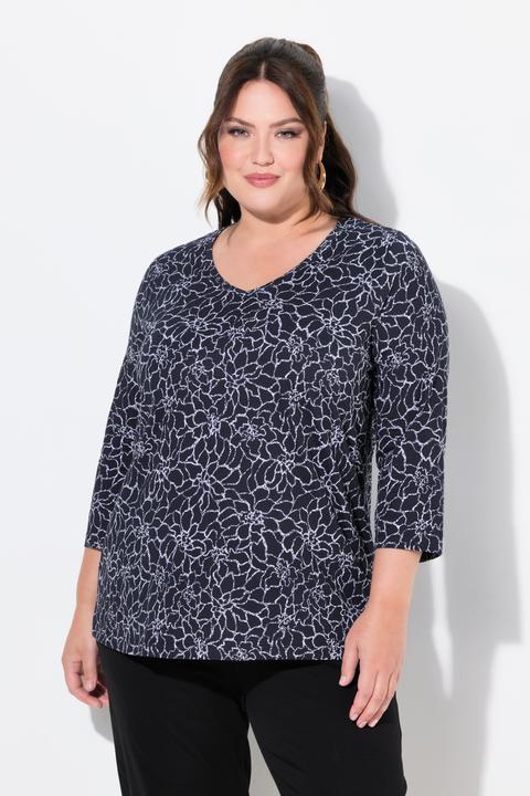 Actual product image Ulla Popken Fabulous Print 3/4 Sleeve Cotton Tee (56)