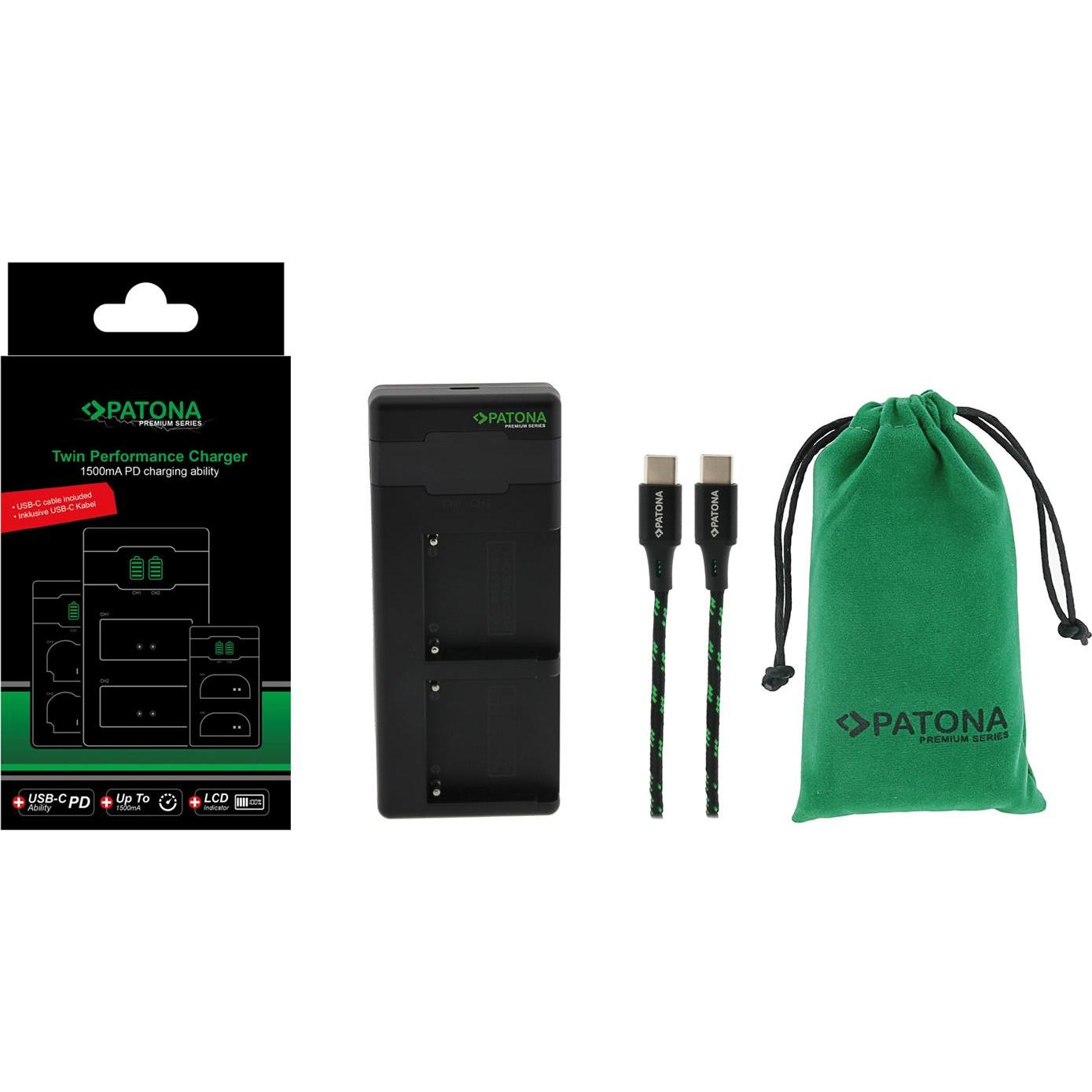 Patona Carica doppia Premium Sony NP-FM500H (Caricabatterie per fotocamere), Alimentatore fotocamera, Nero