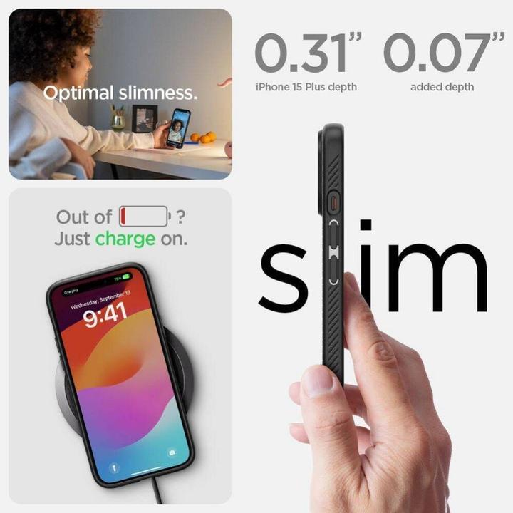 Actual product image Spigen Liquid Air iPhone 16 Plus czarny/matte black ACS08066 (Apple iPhone 16 Plus)