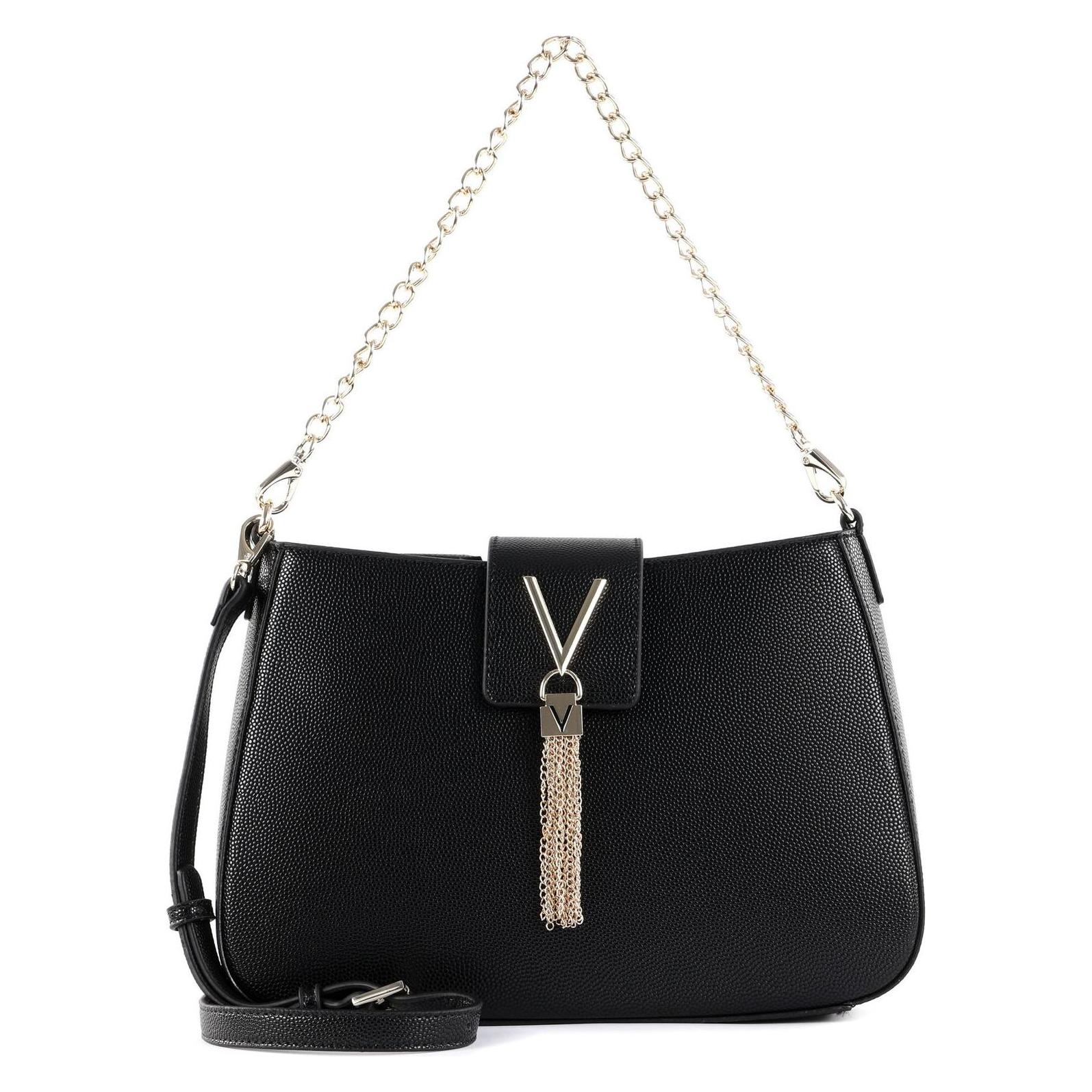 Valentino, Damen, Handtasche, Divina Schultertasche - Schwarz Und Gold, Gold, Schwarz