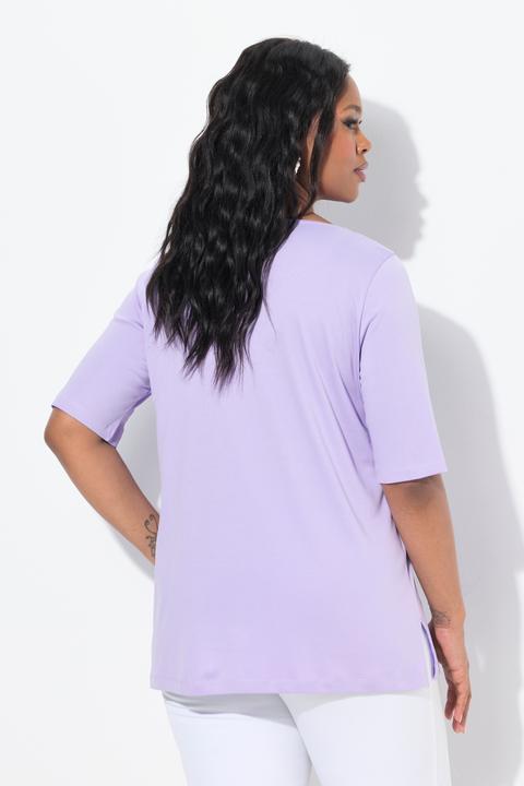 Immagine prodotto Ulla Popken T-shirt dal taglio svasato in cotone Pima con scollo a girocollo e maniche a 3/4 (50, 52)