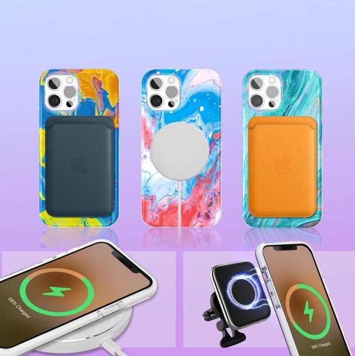 Image du produit Kingxbar Watercolor Series Color Case pour iPhone 12 Pro Max Blue Pink (Apple iPhone 12 Pro Max)