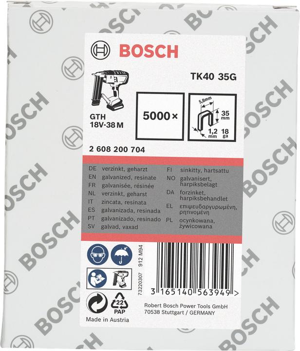 Produktbild Bosch Professional Zubehör Schmalrückenklammer TK40 35G, 5,8 mm, 1,2 mm, 35 mm, verzinkt