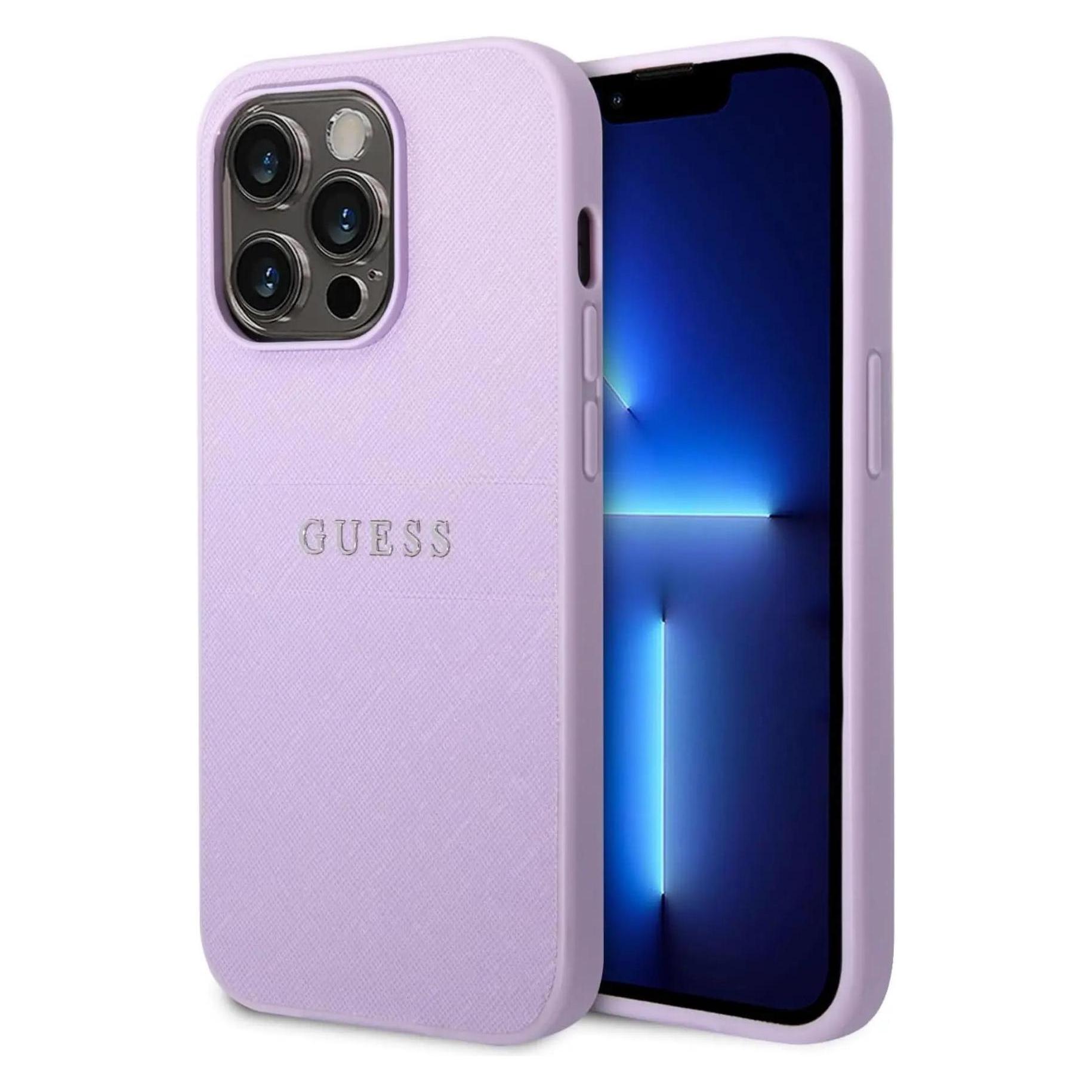 Guess GUHCP14LPSASBPU iPhone 14 Pro 6,1" fioletowy/purple Saffiano Strap (Apple iPhone 14 Pro), Smartphone Hülle, Violett