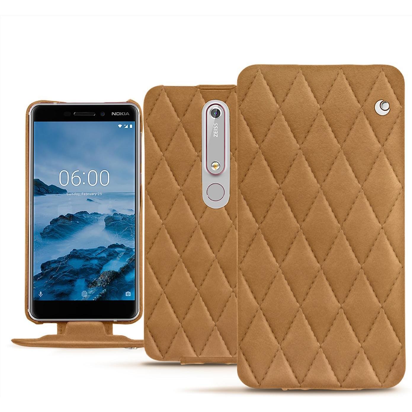 Noreve Lederschutzhülle vertikal (Nokia 6 (2018)), Smartphone Hülle, Braun