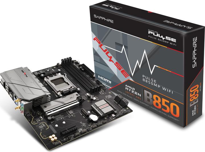 Produktbild Sapphire PULSE B850M WIFI 1xHDMI 1.4 1xDP 1.2 (AM5, AMD B850, mATX)