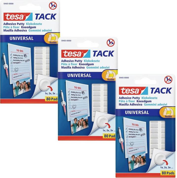 Image du produit tesa 3x TACK pâte à modeler, pastilles adhésives malléables, 3 x 80 pièces