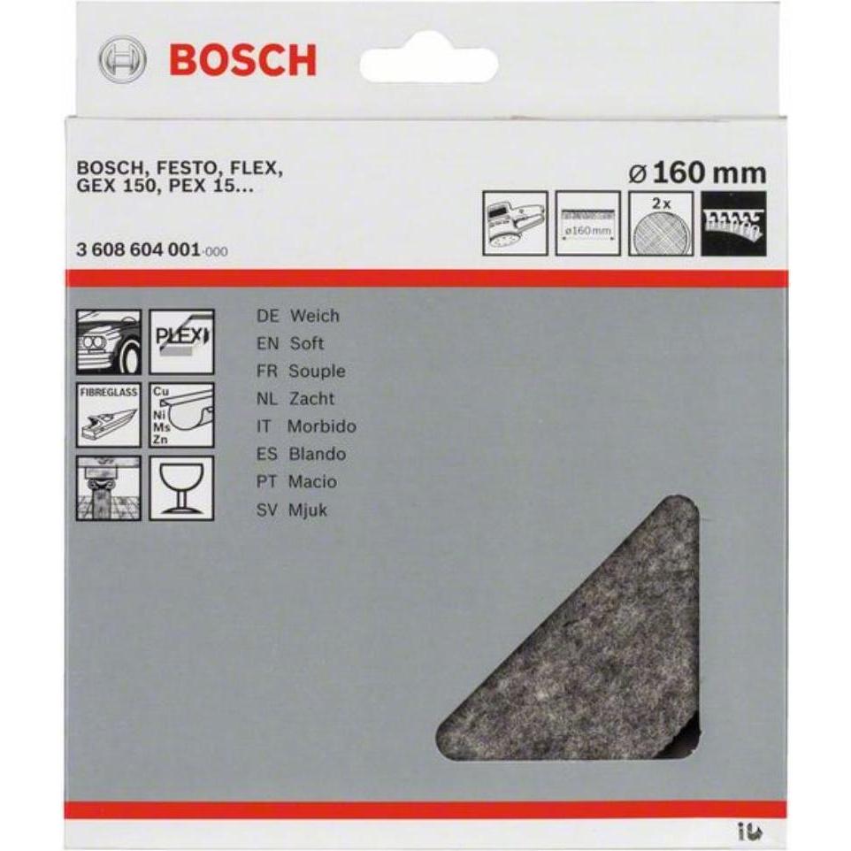 Thumbnail - Bosch Professional Zubehör, Schleifmittel, Polierfilz für Exzenterschleifer, weich, Klett, 160 mm, 2er-Pack (Weich)