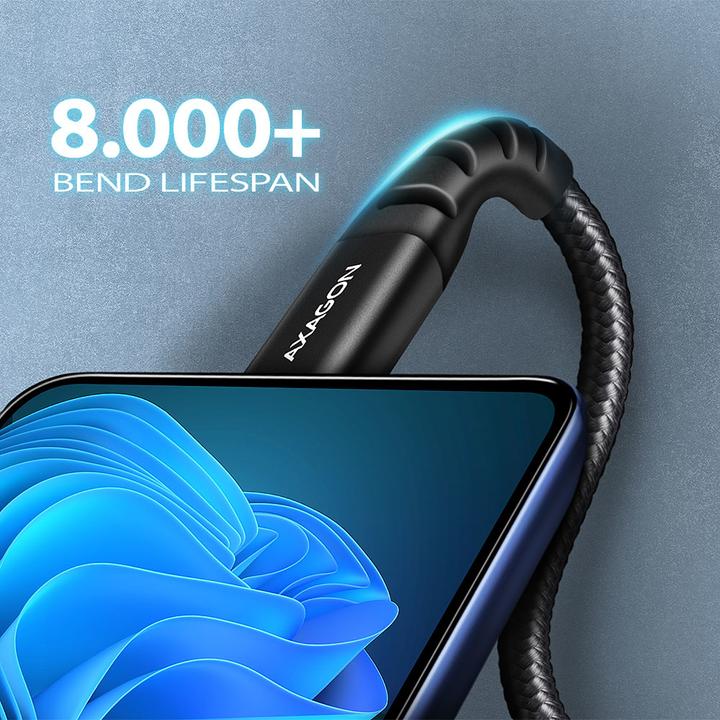Produktbild Axagon BUCM-AM20AB USB-C zu USB-A Kabel, 2 m, USB 2.0, 3A, geflochten - schwarz (2 m, USB 2.0, 5 W)