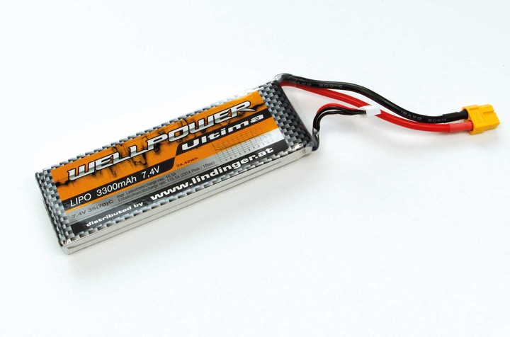 Immagine prodotto Wellpower batteria lipo ultima 3300 mah / 7,4 volt 2s 35/70c ch5/8 xt-60 (7.40 V, 3300 mAh)