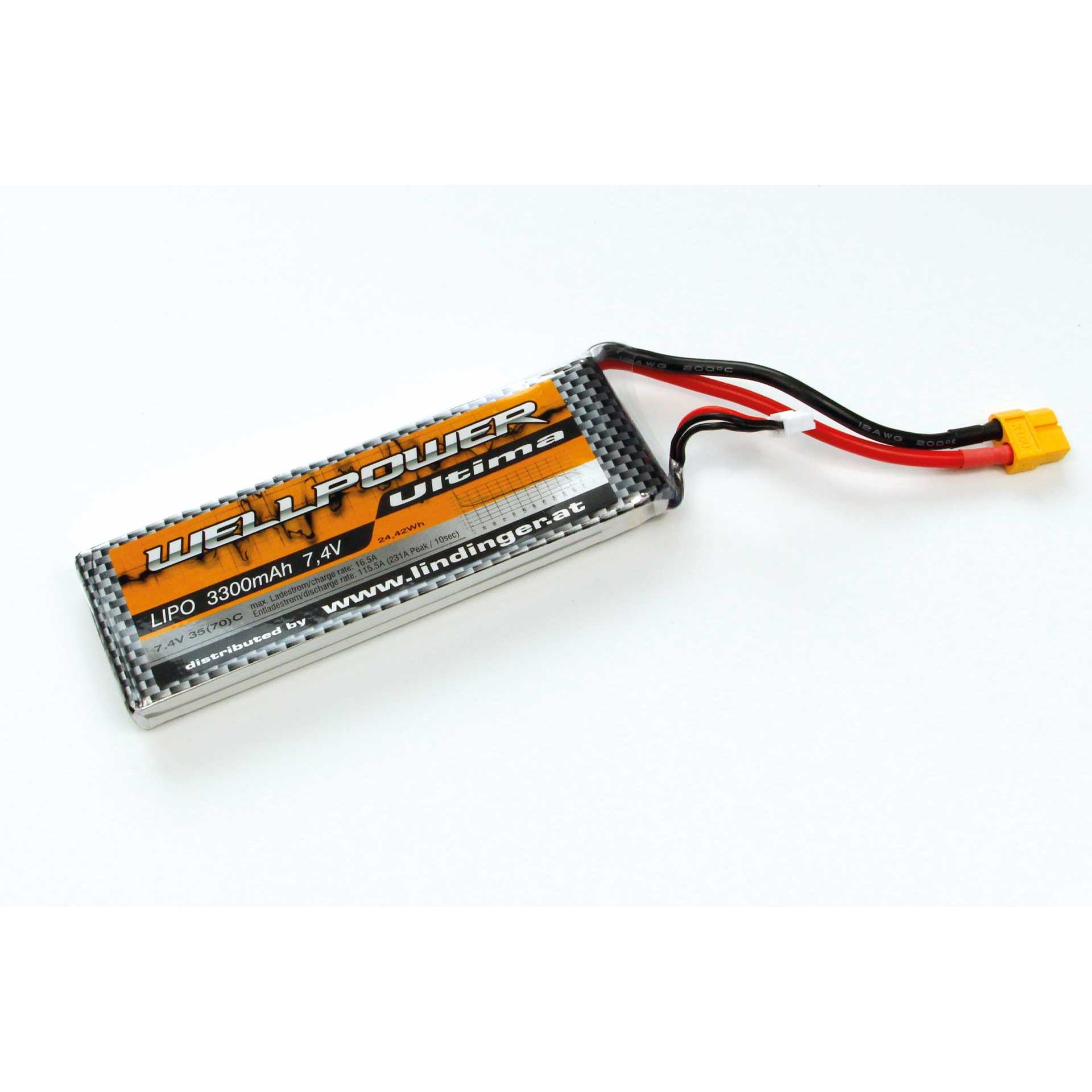 Wellpower lipo akku ultima 3300 mah / 7,4 volt 2s 35/70c ch5/8 xt-60 (7.40 V, 3300 mAh)