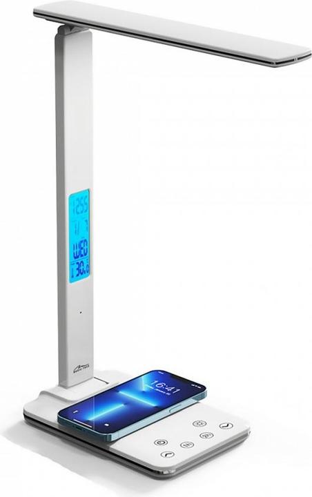 Actual product image Media-Tech LEDITOU - Energy-saving LED desk lamp with 15W QI wireless charger. Illuminated alarm clock with °C