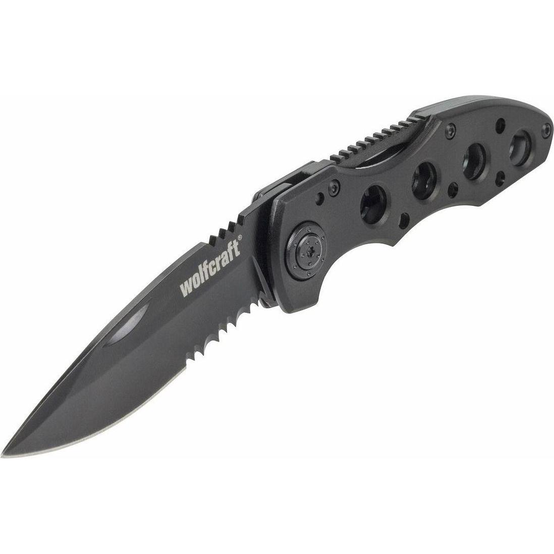 wolfcraft, Mehrzweckmesser, Freizeitmesser mit klappbarer, gezahnter Klinge (7.50 cm)