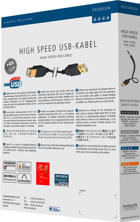 Image du produit Inakustik USB haut débit de qualité supérieure (1 m, USB 2.0, 2.50 W)