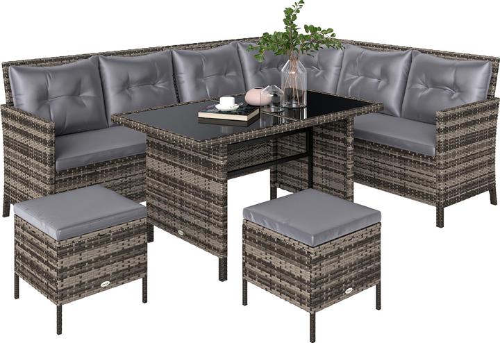 Produktbild Outsunny Sitzgruppe Polyrattan, Metall, Polyester, Sicherheitsglas Grau