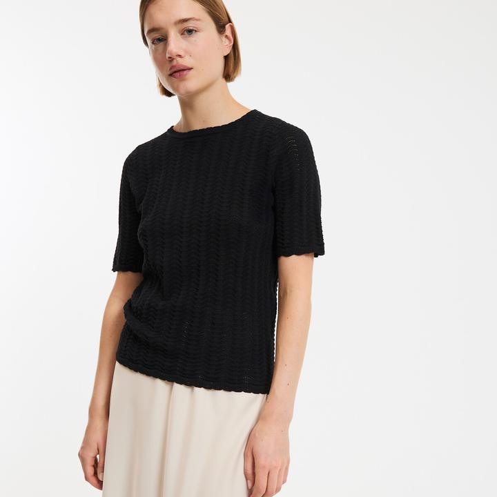 Produktbild BlockX Pullover mit Rundhalsausschnitt und kurzen Ärmeln aus Pointelle-Mesh (L)