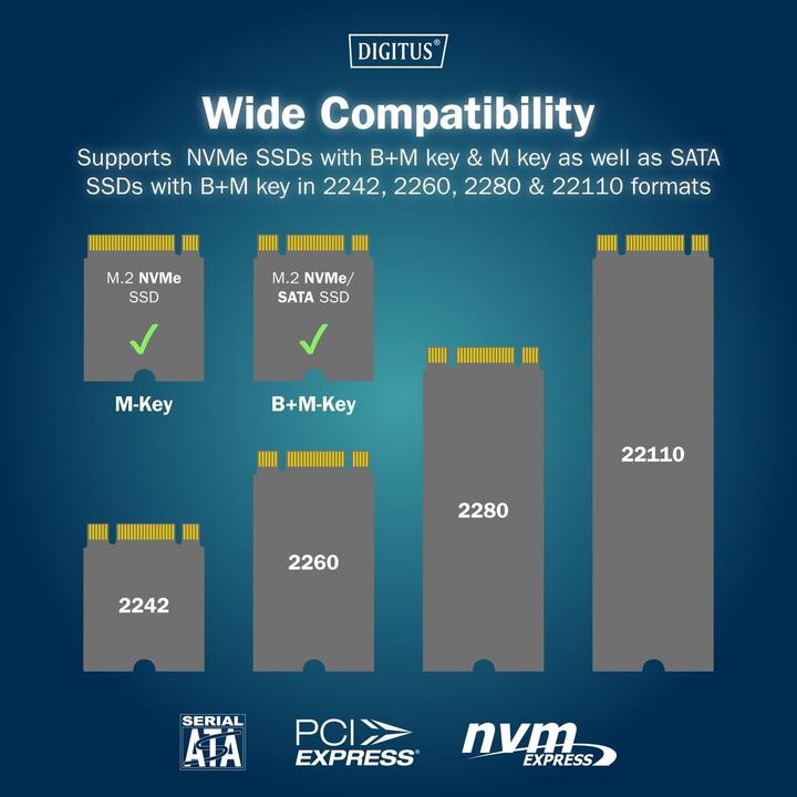 Produktbild Digitus M.2 NVMe + M.2 SATA SSD Docking Station mit SD-Express Kartenleser, USB-C™