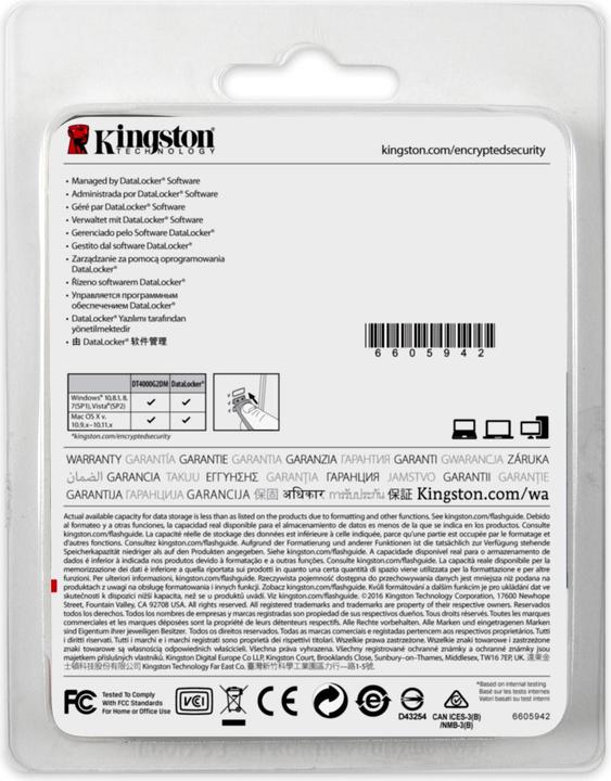 Image du produit Kingston 64 Go USB3.0 DT4000 G2 256 AES FIPS 140-2 Niveau 3 Prêt pour la gestion (64 Go, USB-A)