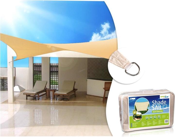 Greenblue Garden sail sunshade made of UV polyester, 4 m, square, GB504, cream coloured hydrophobic surface (4 x 4 m)