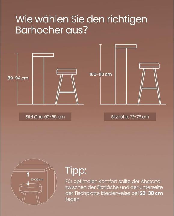 Produktbild Vasagle Barhocker Barhocker 2er Set, Schwarz/Braun