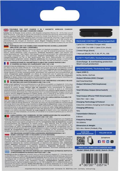 Actual product image prio 3 in 1 wireless quick charger MAG black (15 W)