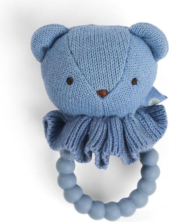 Smallstuff - Rattle, bear face on silicone ring, blue - (40008-91)