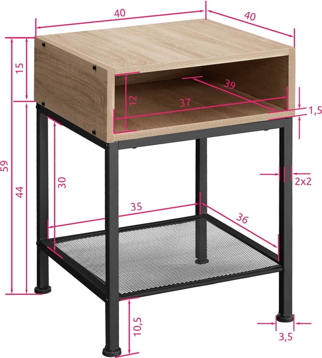 Immagine prodotto tectake Harlow (40,5 x 40,5 x 52,5 cm)