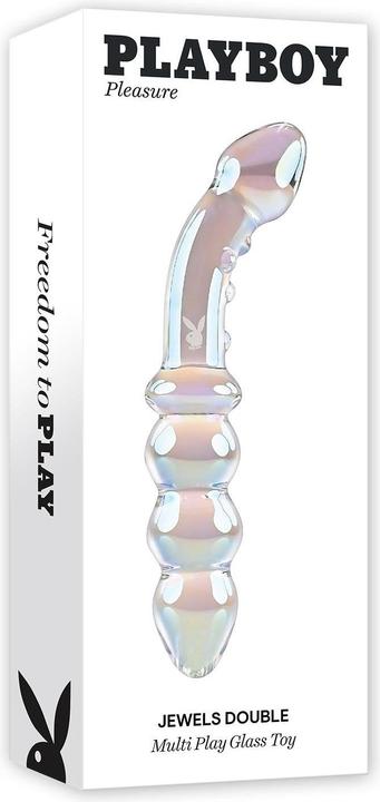 Actual product image Playboy Pleasure Jewels Double Glass Dildo with Anal Beads - Clear