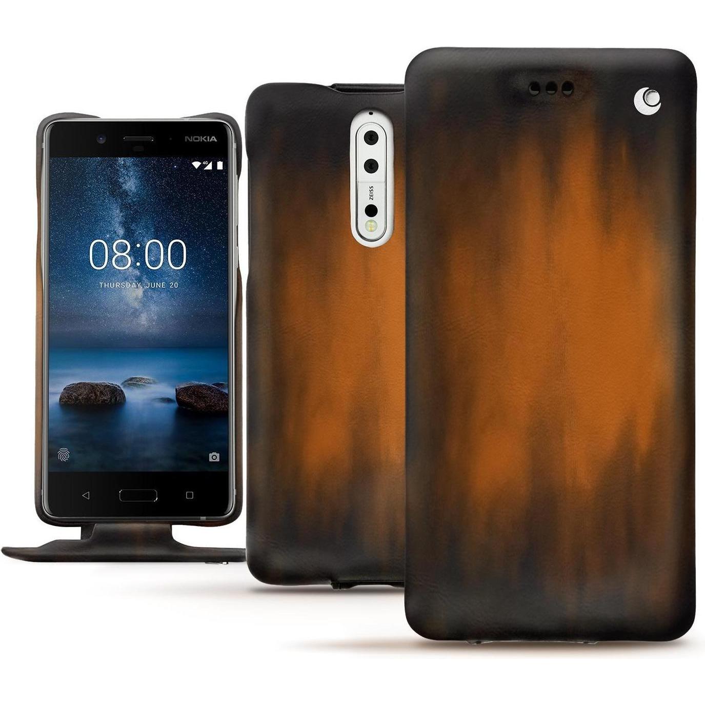 Thumbnail - Noreve Lederschutzhülle vertikal (Nokia 8), Smartphone Hülle, Braun