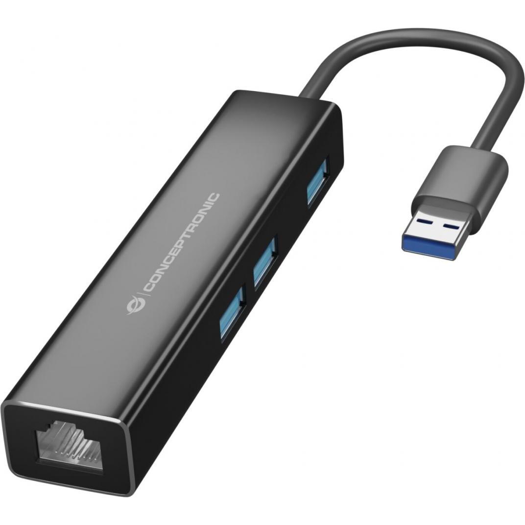 Conceptronic DONN07B (USB-C, 3 Ports), Dockingstation + USB Hub, Schwarz