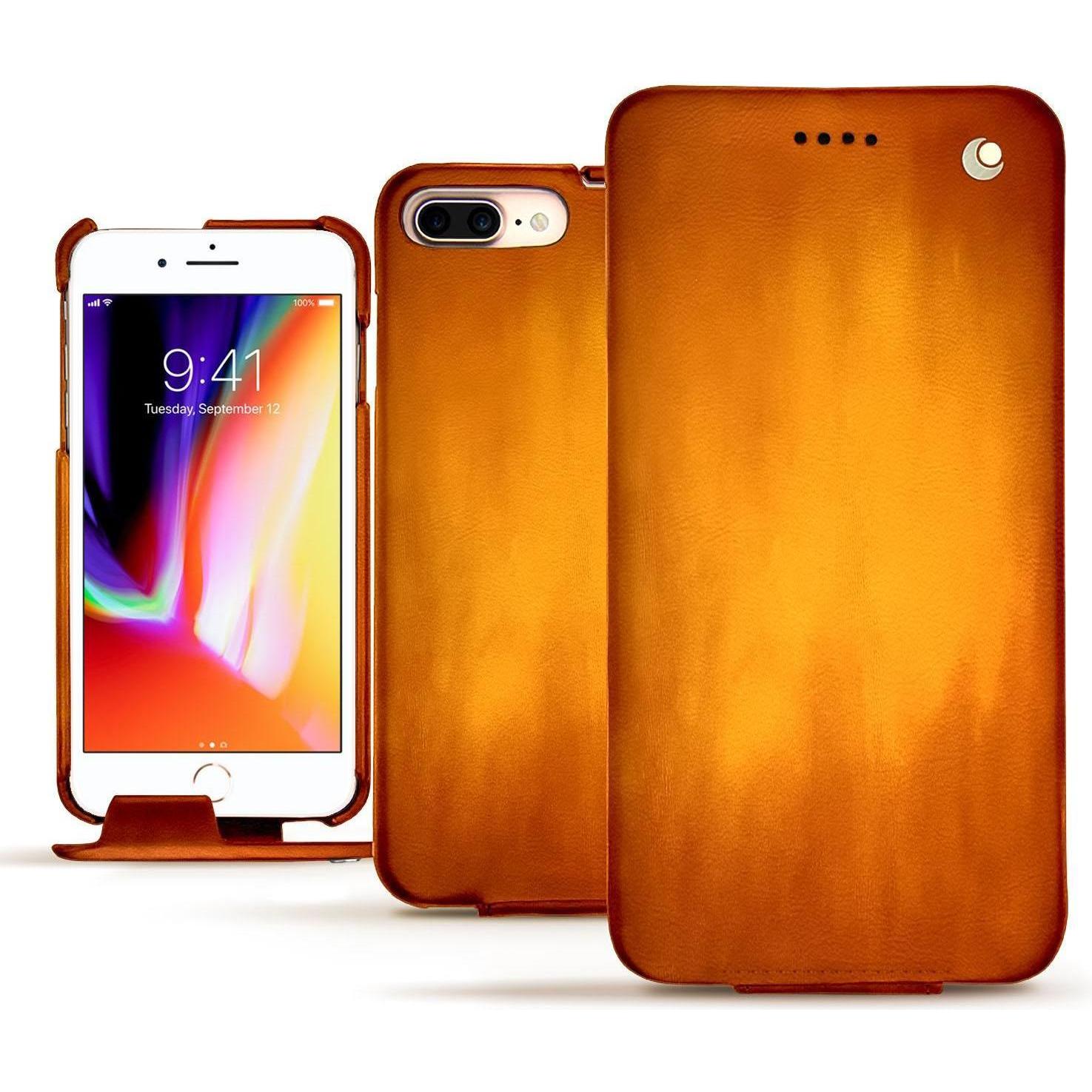 Noreve Lederschutzhülle vertikal (Apple iPhone 8 Plus), Smartphone Hülle, Orange