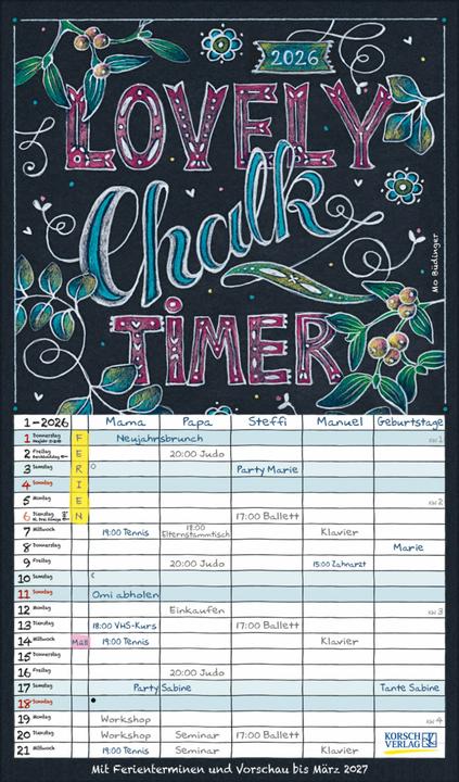 Lovely Chalk Timer 2026 (27 x 46 cm, Harter Einband, Deutsch)