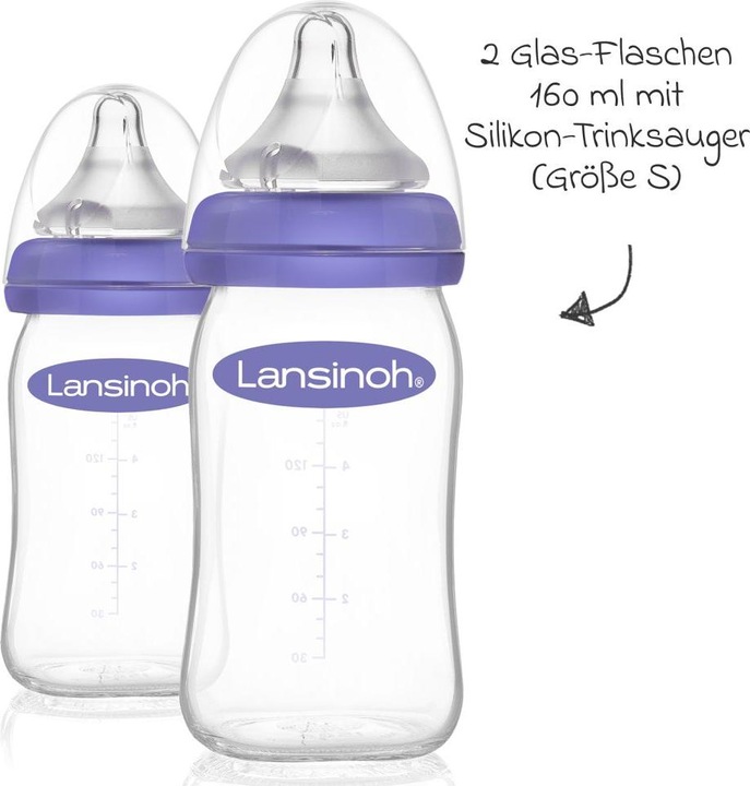 Produktbild Lansinoh Babyflaschen 9-tlg. Glas-Flaschen-Set mit NaturalWave® (240 ml)