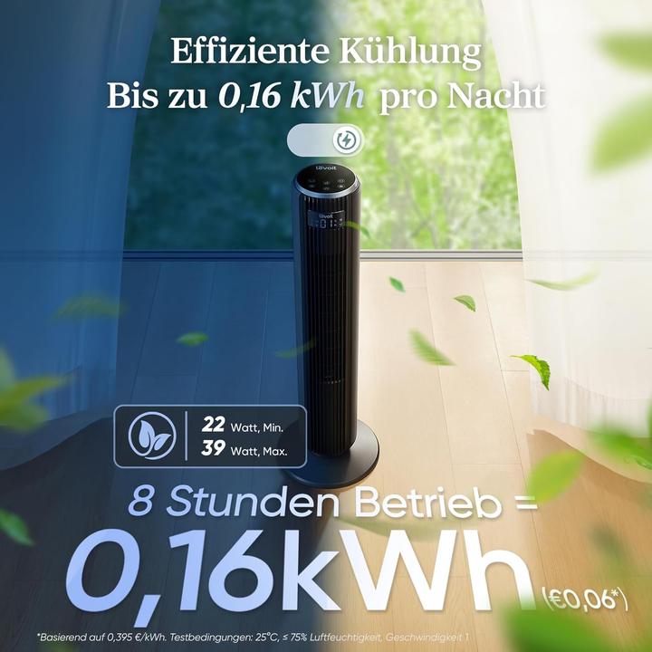 Actual product image Levoit Leiser Turmventilator mit Fernbedienung und Timer (23 dB)