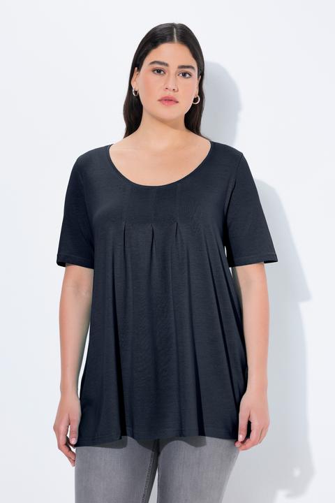 Produktbild Ulla Popken T-Shirt, Zierfalten, A-Linie, Rundhals, Halbarm, Modal (54)