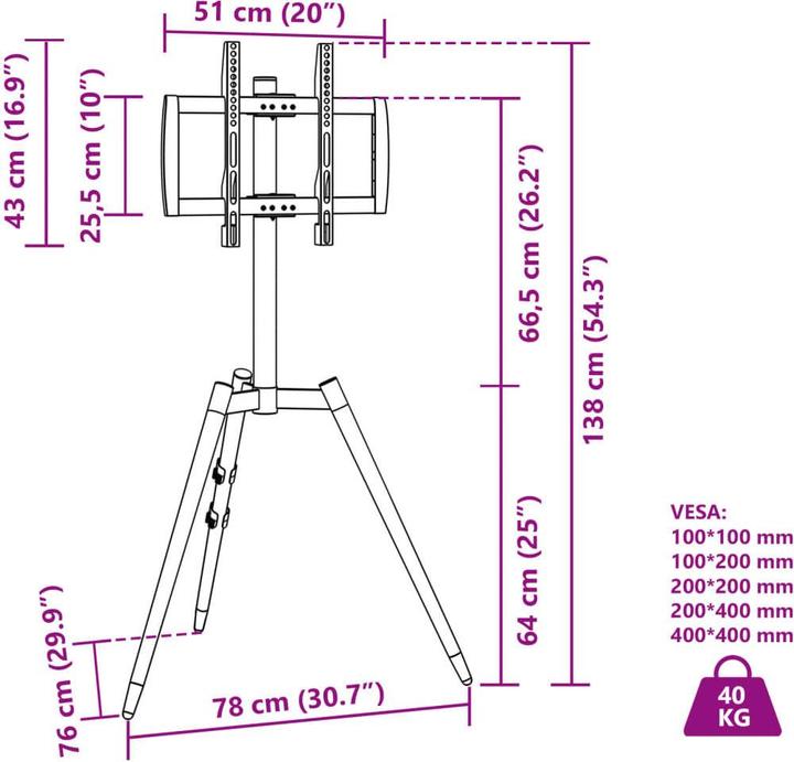 Actual product image vidaXL TV stand 37-65 inch screen Max VESA 400x400 mm 40 kg (40 kg, 37" - 65")