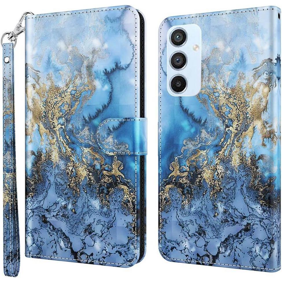Cover-Discount Galaxy A54 - Etui Glitzer Effekt blue Marble (Samsung Galaxy A54 5G), Smartphone Hülle, Blau