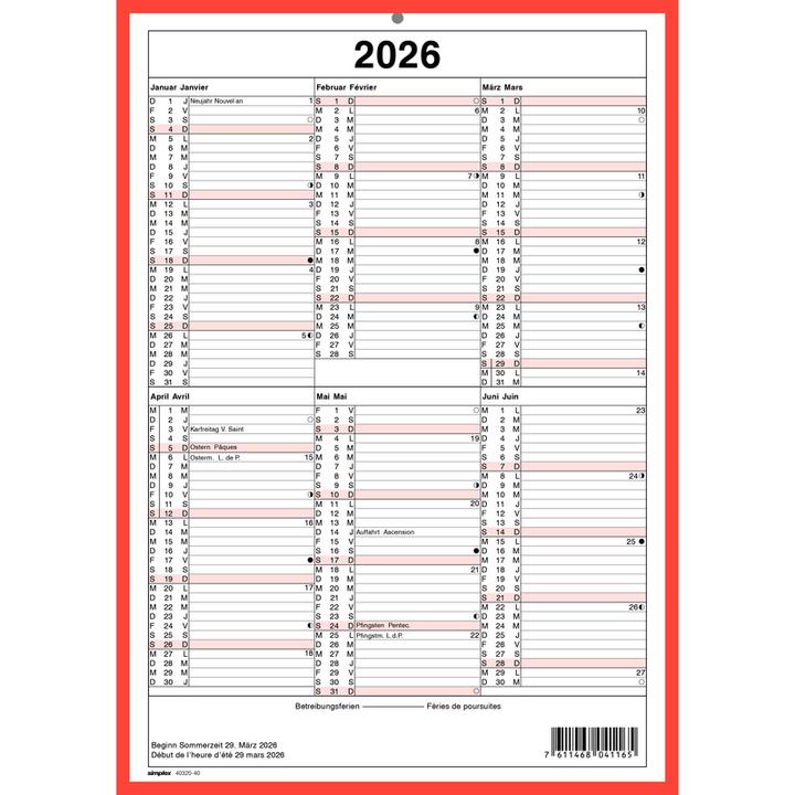 Actual product image Simplex Tafelkalender (A4, No binding, German, French)