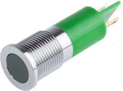 Produktbild RS PRO 14mm flush satin chrome LED, grn 6-36Vdc