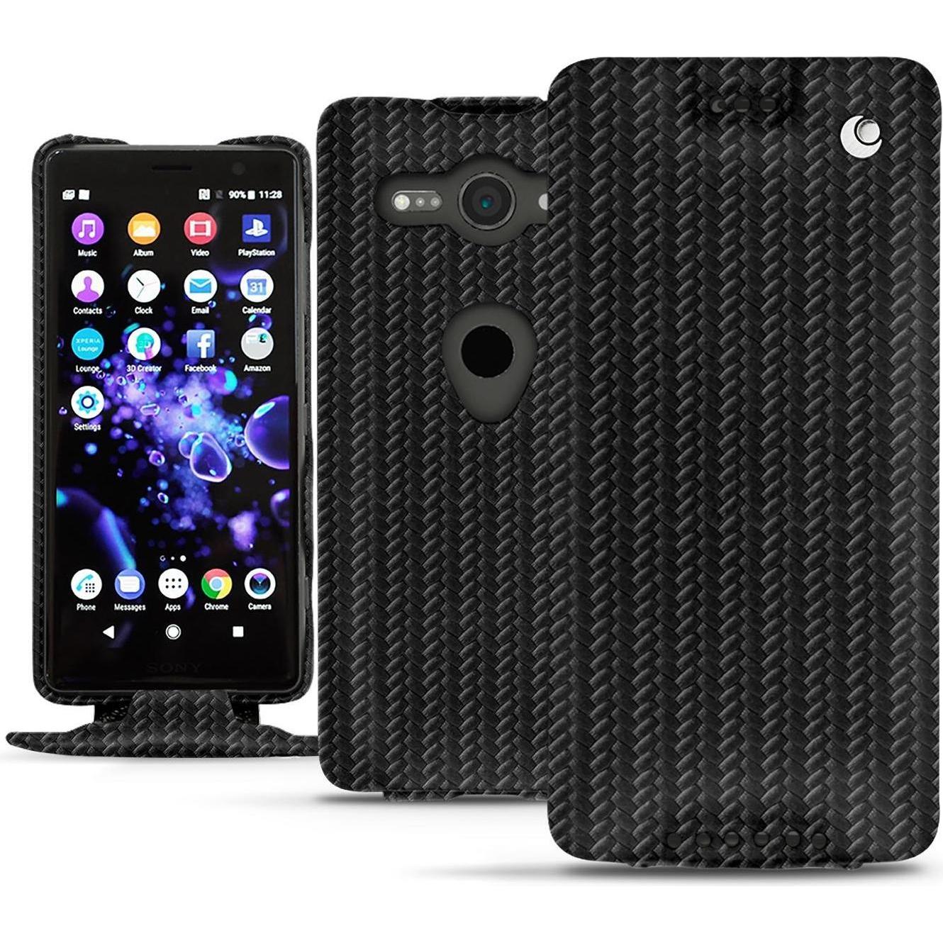 Noreve Lederschutzhülle vertikal (Sony Xperia XZ2 Compact), Smartphone Hülle, Schwarz